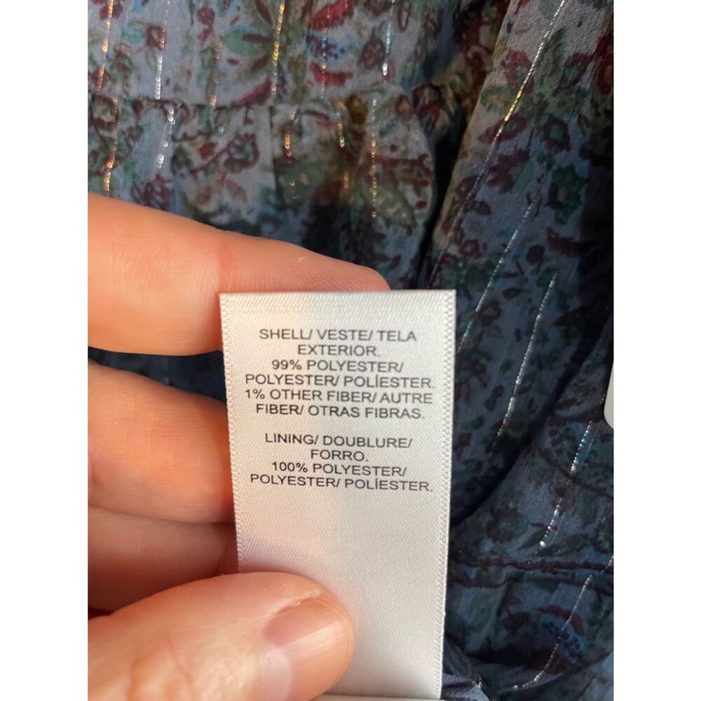 Lucky Brand Teal Blue Paisley V-Neck Long Sleeve Blouse peasant boho size Large - Picture 10 of 16